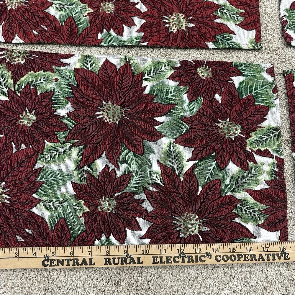 Set / Lot Of 10 Christmas Placemats Tapestry Poinsettias Red Flowers 18.5